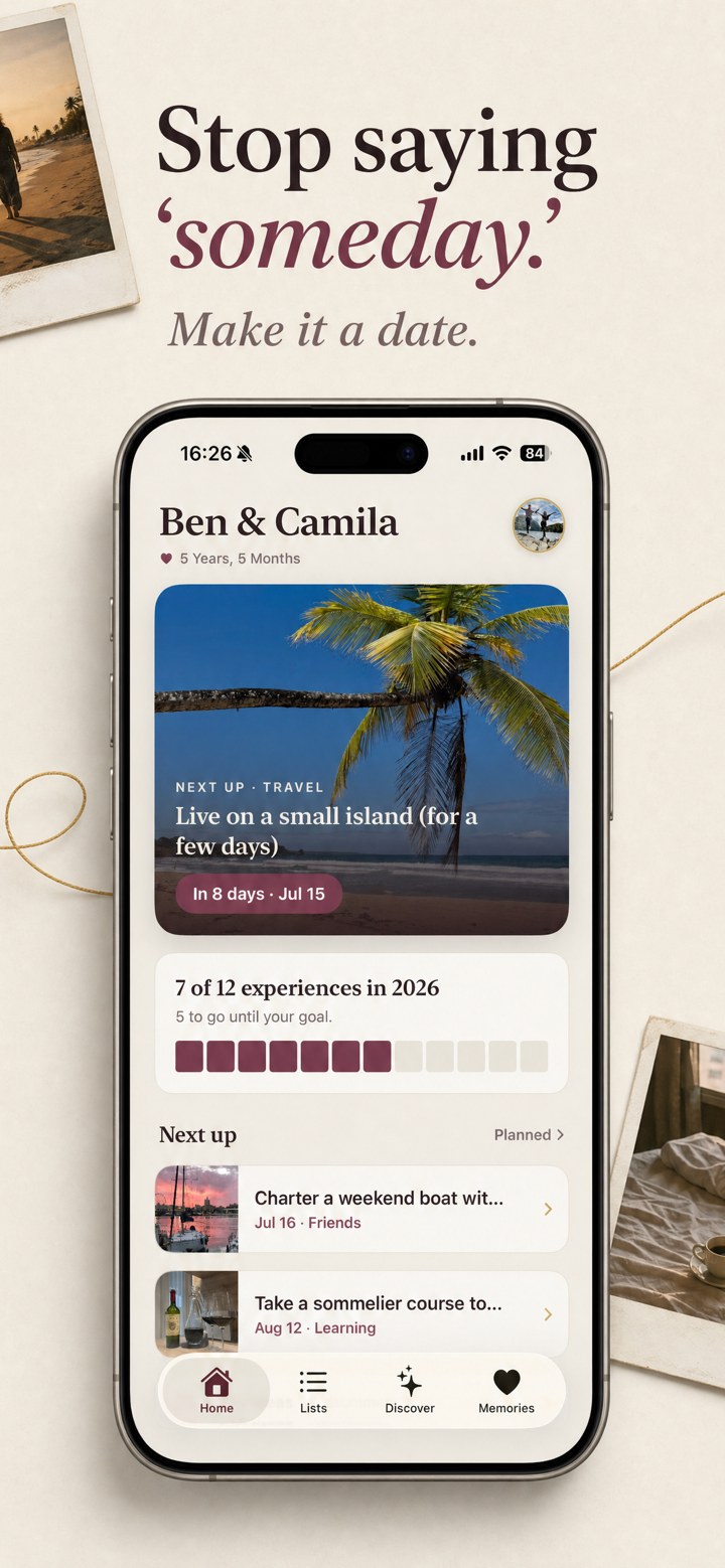 Korby home screen with upcoming shared plans