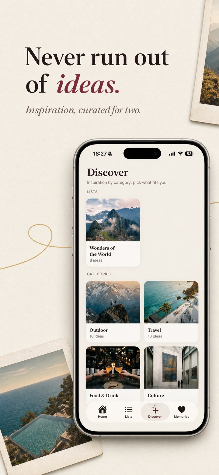 Discover screen with curated idea categories